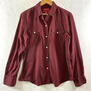 Vintage Chaps Womens Plaid Pearl Snap‎ Top Sz L Red Cowgirl Western Country